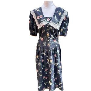 Lady Darby Vintage Modest Cottage Dress Sailor Collar Romantic Shabby Chic Sz 16
